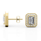 Octagonal Milgrain 0.85 CT TDW Emerald Cut Certified Lab Diamond Surface Prong Stud Earrings in White Gold