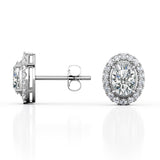 Frame Surface Prong 1.10 Carat Oval Cut Certified Moissanite 4 Prong and Diamond Ear Studs in Rose Gold