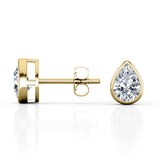 Tiny 0.75 CT TDW Teardrop Certified Lab Diamond Bezel Set Solitaire Ear Studs in Rose Gold