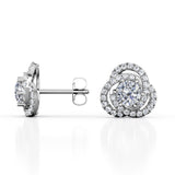 Twisted Knot Pave 0.53 CT TDW Round Certified Lab Diamond 6 Prong Classy Ear Studs in White Gold
