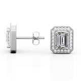 Octagonal Milgrain 0.85 CT TDW Emerald Cut Certified Lab Diamond Surface Prong Stud Earrings in White Gold
