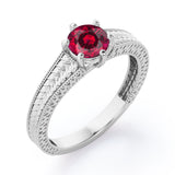 Vintage Bowtie Filigree 1 carat Round Lab Ruby Solitaire Engagement Ring in White Gold
