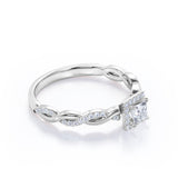 Infinity 1 carat Square Cut Moissanite and Diamond Halo Promise Ring in White Gold