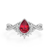 Contour 1.25 Carat Teardrop Shaped Lab-Created Ruby and Diamond Antique Infinity Engagement Ring in White Gold