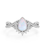 Contour 1.75 Carat Teardrop Shaped Pink Opal and Diamond Antique Infinity Engagement Ring in White Gold