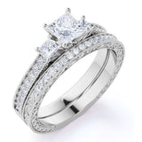 Beautiful 1.25 Carat Real Moissanite Wedding Ring Set in 18k White Gold Over Silver