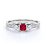 Three Stone 0.75 ct Princess Lab-Created Ruby Engagement Ring