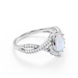 Contour 1.75 Carat Teardrop Shaped Pink Opal and Diamond Antique Infinity Engagement Ring in White Gold