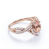 Contour 1.75 Carat Teardrop Pink Peach Morganite and Diamond Antique Infinity Engagement Ring in Rose Gold