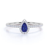 1 Ct Pear Cut Lab Sapphire Halo Engagement Ring
