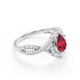Contour 1.25 Carat Teardrop Shaped Lab-Created Ruby and Diamond Antique Infinity Engagement Ring in White Gold