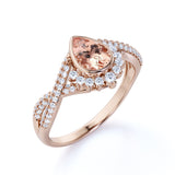 Contour 1.75 Carat Teardrop Pink Peach Morganite and Diamond Antique Infinity Engagement Ring in Rose Gold