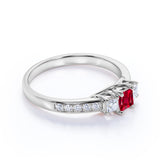 Three Stone 0.75 ct Princess Lab-Created Ruby Engagement Ring