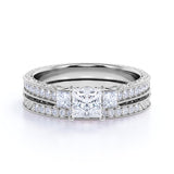 Beautiful 1.25 Carat Real Moissanite Wedding Ring Set in 18k White Gold Over Silver