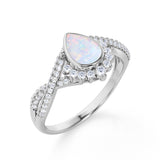 Contour 1.75 Carat Teardrop Shaped Pink Opal and Diamond Antique Infinity Engagement Ring in White Gold