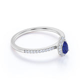 1 Ct Pear Cut Lab Sapphire Halo Engagement Ring