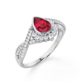 Contour 1.25 Carat Teardrop Shaped Lab-Created Ruby and Diamond Antique Infinity Engagement Ring in White Gold
