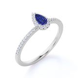 1 Ct Pear Cut Lab Sapphire Halo Engagement Ring