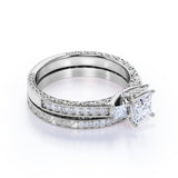 Beautiful 1.25 Carat Real Moissanite Wedding Ring Set in 18k White Gold Over Silver