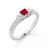 Three Stone 0.75 ct Princess Lab-Created Ruby Engagement Ring