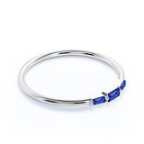 Minimalist 3 Stone Baguette Cut Cornflower Blue Sapphire and Shared Prong Stackable Ring Band in White Gold