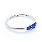 Dainty Trio Stone 0.75 Carat Baguette Cut Dark Blue Sapphire and Vintage Stackable Ring Band in White Gold
