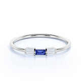 Petite 0.70 Carat Emerald Cut Royal Blue Sapphire and Diamond Antique Engagement Ring in White Gold