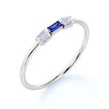 Petite 0.70 Carat Emerald Cut Royal Blue Sapphire and Diamond Antique Engagement Ring in White Gold