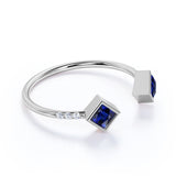 Free Size 0.82 Carat Square Teal Blue Sapphire and Dainty Diamond Open Stackable Ring Band in White Gold