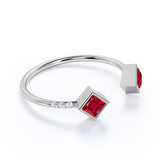 Free Size 0.82 Carat Square Lab Ruby and Dainty Diamond Open Stackable Ring Band in White Gold