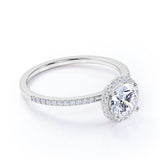 1.50 carat Round Brilliant Moissanite Halo Engagement Ring in 18k White Gold over Silver