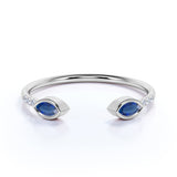 Adjustable 0.62 Carat Marquise Baby Blue Sapphire and Petite Diamond Knuckle Stackable Band in White Gold