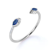 Adjustable 0.62 Carat Marquise Baby Blue Sapphire and Petite Diamond Knuckle Stackable Band in White Gold