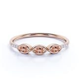 Minimalist 0.87 Carat Marquise Shaped Solid Pink Morganite and Diamond Stackable Ring Band in Rose Gold