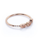 Minimalist 0.87 Carat Marquise Shaped Solid Pink Morganite and Diamond Stackable Ring Band in Rose Gold