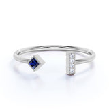Petite Princess Cut Pastel Blue Sapphire and Diamond Adjustable Stackable Ring Band in White Gold