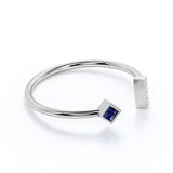Petite Princess Cut Pastel Blue Sapphire and Diamond Adjustable Stackable Ring Band in White Gold