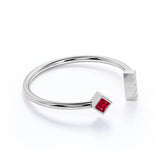 Petite Princess Cut Lab Ruby and Diamond Adjustable Stackable Ring Band in White Gold