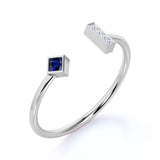 Petite Princess Cut Pastel Blue Sapphire and Diamond Adjustable Stackable Ring Band in White Gold