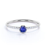 Dainty 0.50 Carat Round Australian Blue Sapphire and Diamond Pave Engagement Ring in White Gold