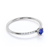 Dainty 0.50 Carat Round Australian Blue Sapphire and Diamond Pave Engagement Ring in White Gold