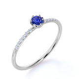 Dainty 0.50 Carat Round Australian Blue Sapphire and Diamond Pave Engagement Ring in White Gold