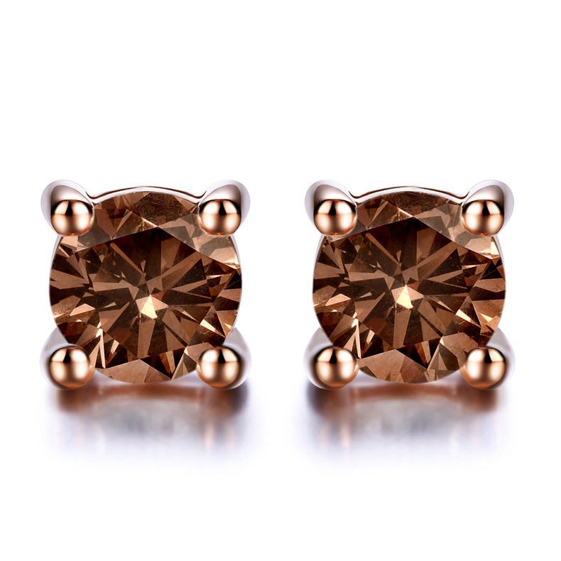 .50 carat Round Brilliant Champagne Diamond Solitaire Stud Earrings in 10k Rose Gold