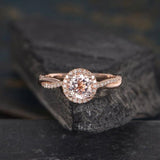 1.50 Carat Round cut Morganite and Diamond Halo Infinity Engagement Ring in Rose Gold