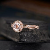 1.50 Carat Round cut Morganite and Diamond Halo Infinity Engagement Ring in Rose Gold