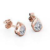 Tiny 0.75 CT TDW Teardrop Certified Lab Diamond Bezel Set Solitaire Ear Studs in Rose Gold