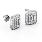 Octagonal Milgrain 0.85 CT TDW Emerald Cut Certified Lab Diamond Surface Prong Stud Earrings in White Gold