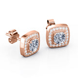 Milgrain Half Bezel Set 0.60 CT TDW Cushion Certified Lab Diamond Surface Prong Stud Earrings in Rose Gold