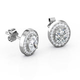 Milgrain 4 Claw 1.10 Carat Oval Cut Certified Moissanite and Diamond Surface Prong Pave Stud Earrings in White Gold