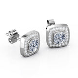 4 Claw Half Bezel 0.60 Carat Cushion Certified Moissanite and Diamond Surface Prong in White Gold